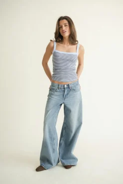 Tight fit rib singlet - Blau - Dame - Gina Tricot