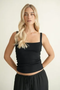 Tight fit rib singlet - Schwarz - Dame - Gina Tricot