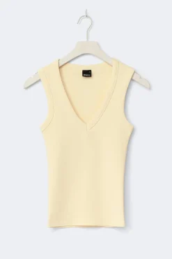Tight v-neck rib tank - Gelb - Dame - Gina Tricot