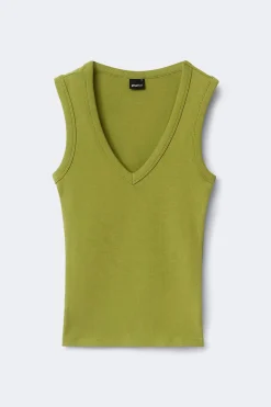 Tight v-neck rib tank - Grün - Dame - Gina Tricot