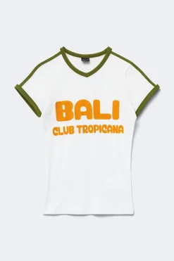 V-neck print tee - Weiß - Dame - Gina Tricot