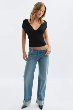 V-neck top - Schwarz - Dame - Gina Tricot
