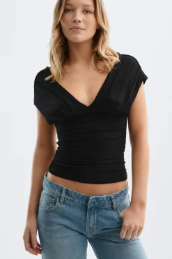 V-neck top - Schwarz - Dame - Gina Tricot