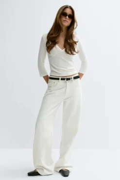 V-neck top - Weiß - Dame - Gina Tricot