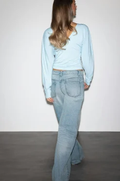 Waist flip wide jeans - Blau - Dame - Gina Tricot