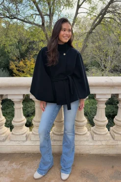 Y belted cape - Blau - Gina Tricot