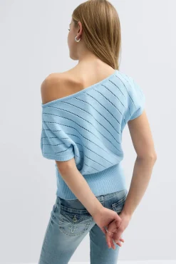 Y boatneck knitted top - Blau - Gina Tricot