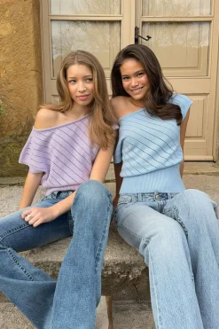 Y boatneck knitted top - Blau - Gina Tricot