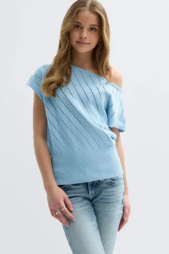 Y boatneck knitted top - Blau - Gina Tricot