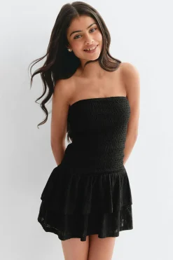 Y broderie anglais dress - Schwarz - Gina Tricot