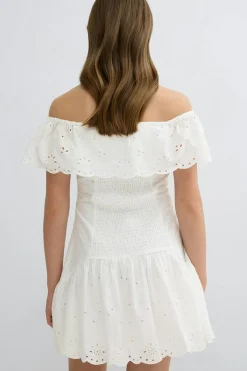 Y broderie dress - Weiß - Gina Tricot