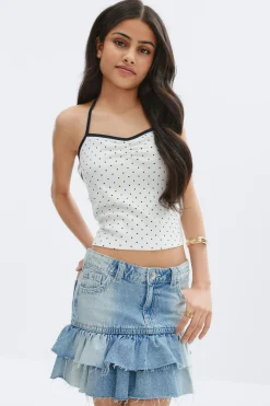 Y denimdoll frill skirt - Blau - Gina Tricot