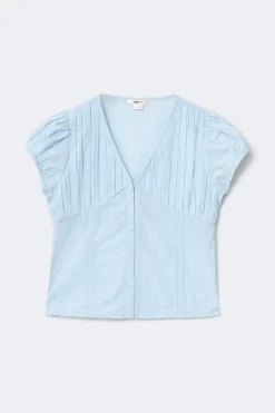 Y fitted short sleeve top - Blau - Gina Tricot