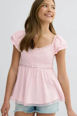 Y frill detail top - Rosa - Gina Tricot