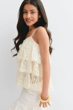 Y frill lace singlet - Weiß - Gina Tricot