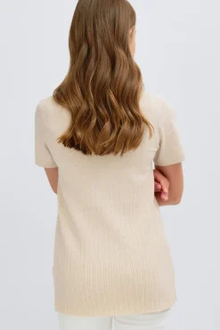 Y knitted short sleeve top - Beige - Gina Tricot