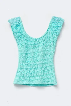 Y lace ruched top - Blau - Gina Tricot