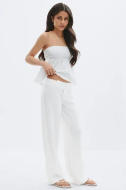 Y linen blend trousers - Weiß - Gina Tricot