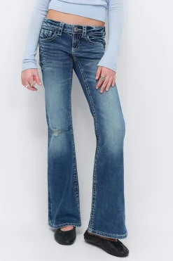 Y one knee destroy jeans - Blau - Gina Tricot