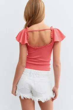 Y open back frill top - Rosa - Gina Tricot