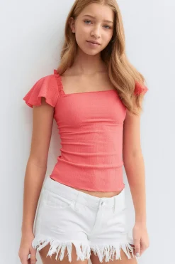 Y open back frill top - Rosa - Gina Tricot