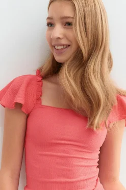 Y open back frill top - Rosa - Gina Tricot