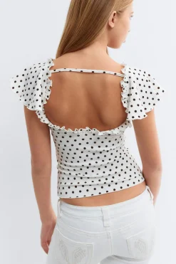 Y open back frill top - Schwarz - Gina Tricot