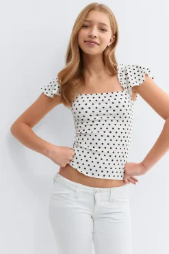 Y open back frill top - Schwarz - Gina Tricot