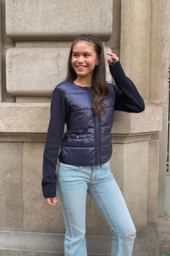 Y padded rib jacket - Blau - Gina Tricot