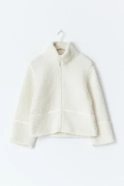 Y pile zip jacket - Weiß - Gina Tricot