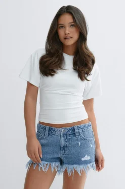 Y ripped g-low denim shorts - Blau - Gina Tricot