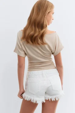 Y ripped g-low denim shorts - Weiß - Gina Tricot
