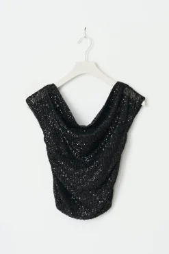 Y sequin off shoulder top - Schwarz - Gina Tricot