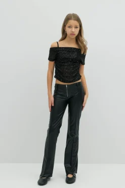 Y sequin off shoulder top - Schwarz - Gina Tricot