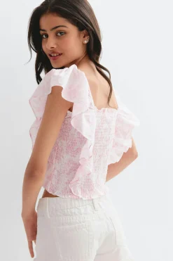 Y smock frill blouse - Rosa - Gina Tricot